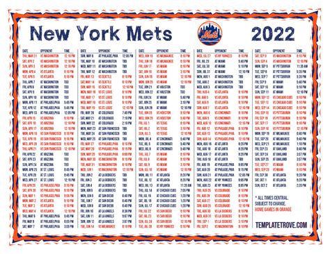 Ny Mets 2022 Printable Schedule